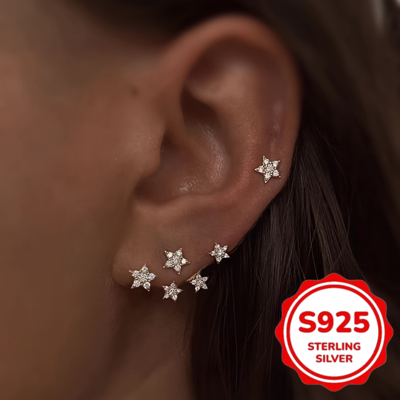Women's S925 Sterling Silver Star-shaped Stud Earrings